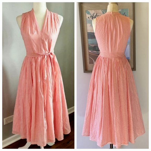 kate spade Dresses & Skirts - NWT Kate Spade Gingham Burnout Tie Waist Bow Midi Dress Donut Pink